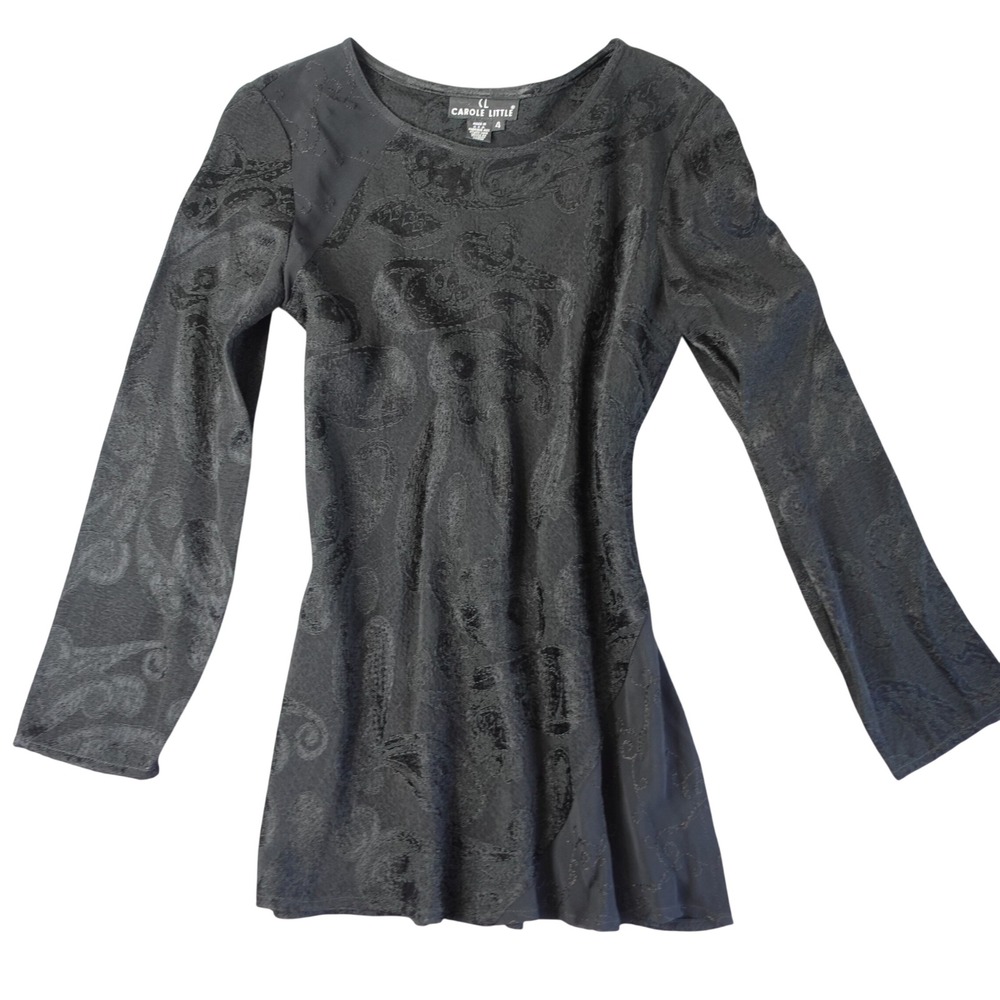 Vintage 90s Tunic Top Womens 4 Black Paisley Jacquard Sheer Whimsigoth Dark Boho